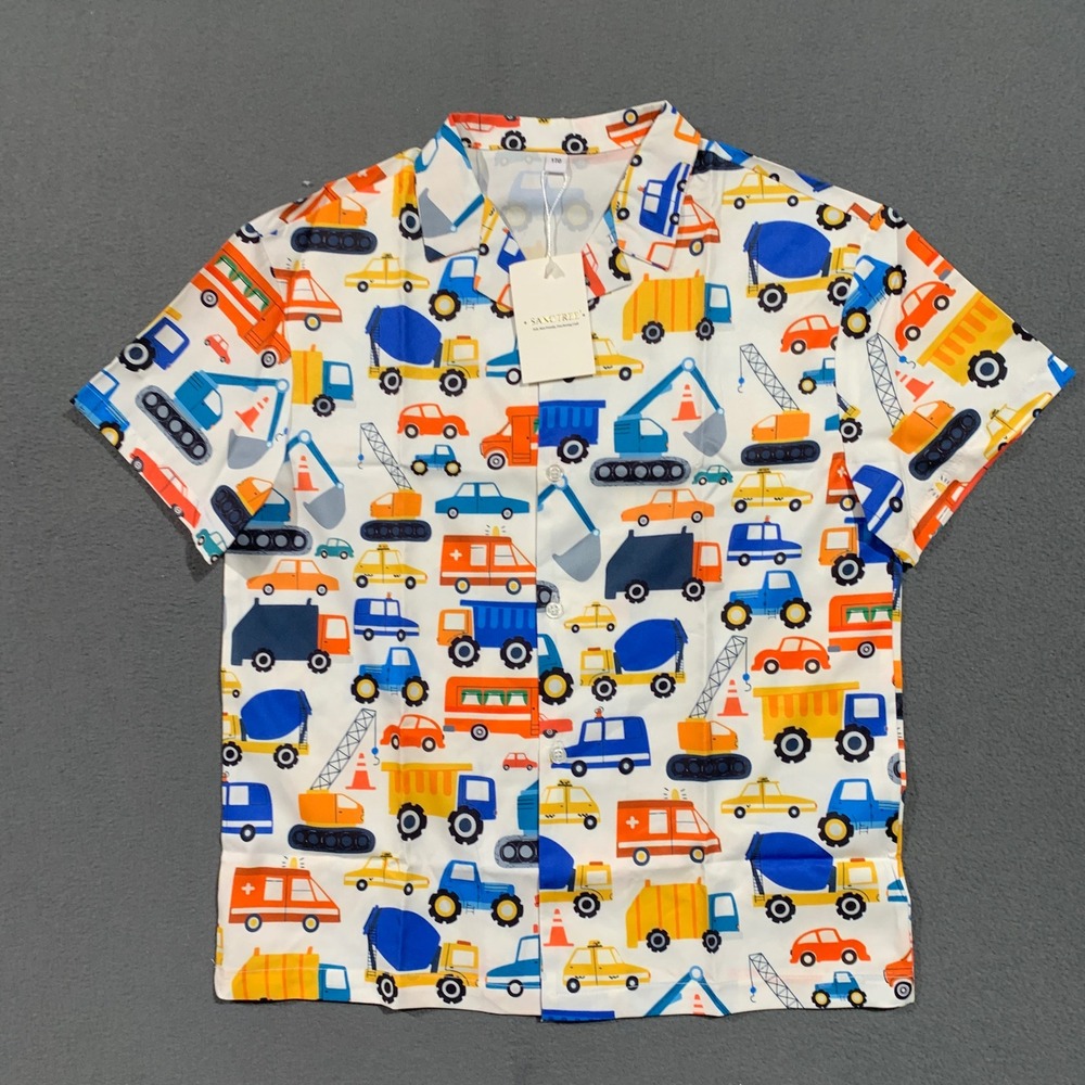 Sangtree Kids Shirt XL Short Sleeve Construction Vehicles‎ Print Button Up Top